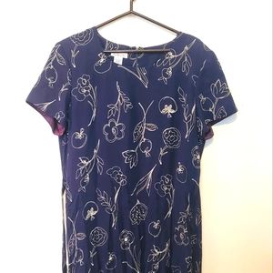 Vintage- Talbot's Navy dress with cream floral designs. Size 18